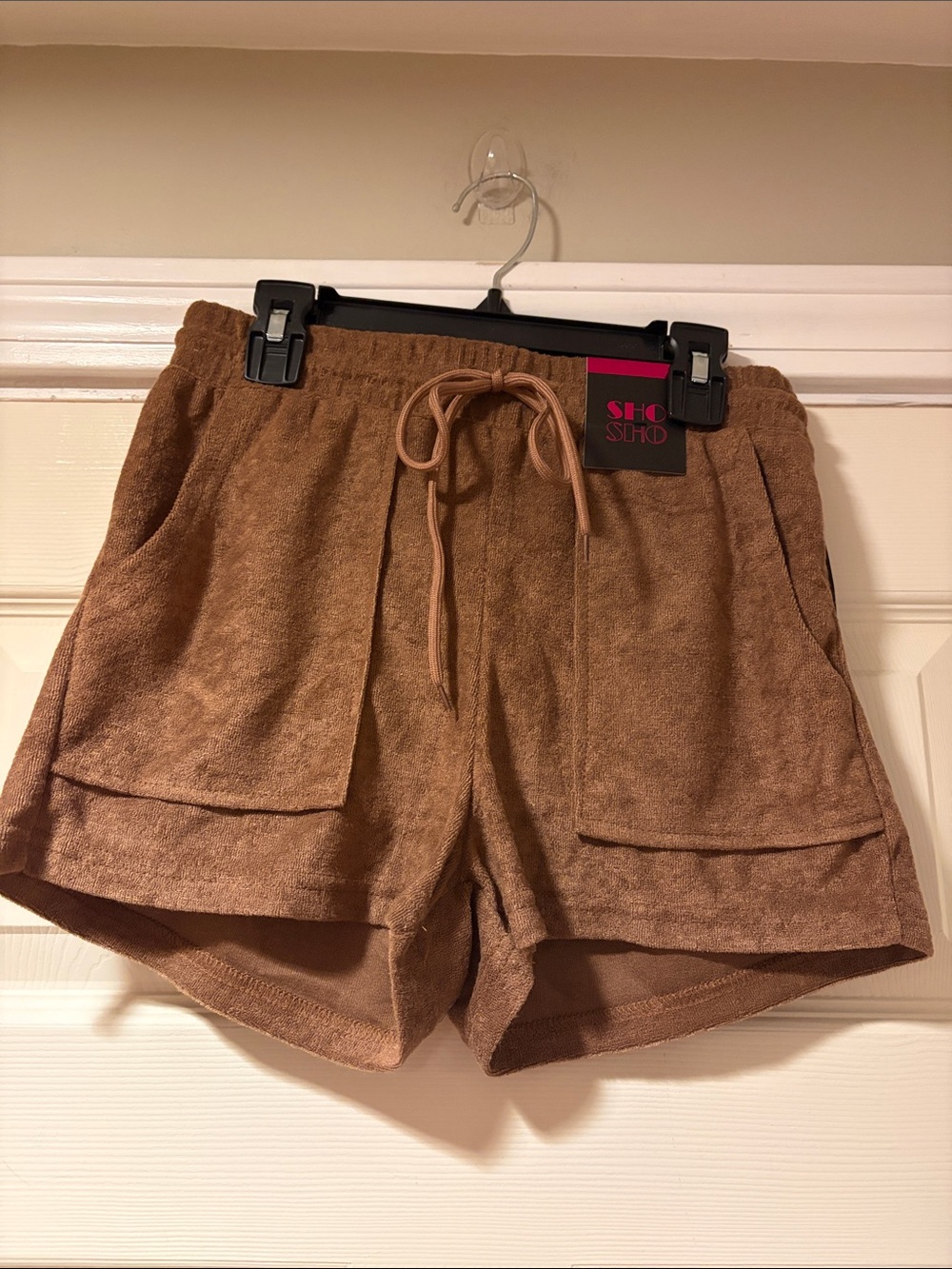 SHOSHO Women's Terry Cloth Drawstring Shorts in Brown S